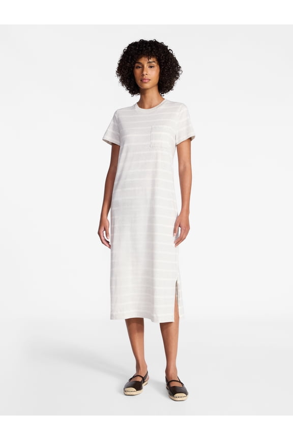 Women's Cotton Midi T-Shirt Dress with Short Sleeves, Sizes XS-XXXL