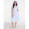 thumbnail image 1 of Time and Tru Women's Cotton Double Cloth Midi Dress with Short Flutter Sleeves, Sizes XS-XXXL, 1 of 5