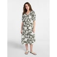thumbnail image 1 of Time and Tru Women's Cotton Tiered Midi Dress with Elbow Length Sleeves, Sizes XS-XXXL, 1 of 5
