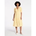 thumbnail image 1 of Time and Tru Women's Cotton Tiered Midi Dress with Elbow Length Sleeves, Sizes XS-XXXL, 1 of 5