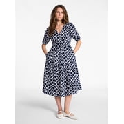 Women's Cotton Tiered Midi Dress with Elbow Length Sleeves, Sizes XS-XXXL