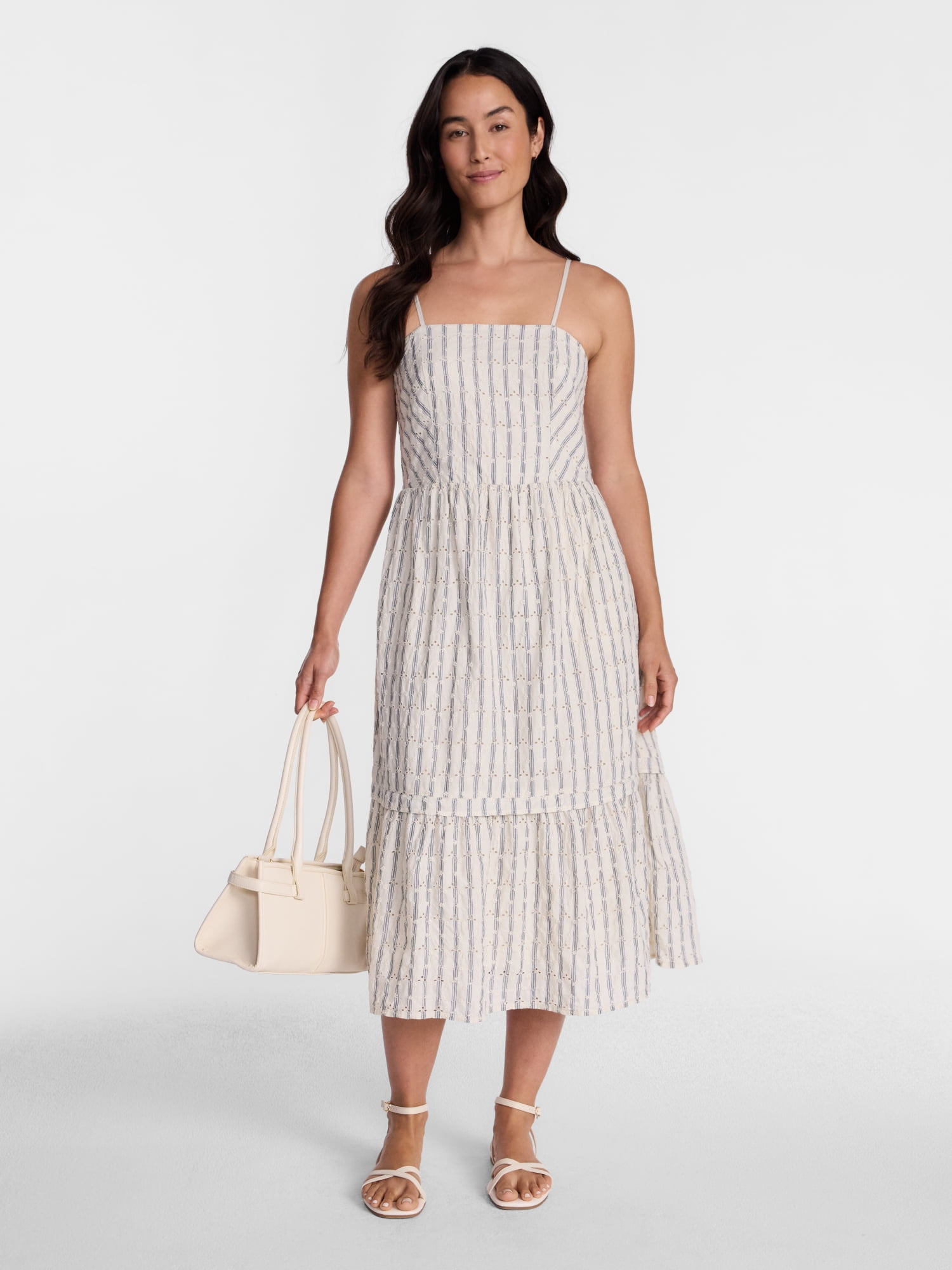 Time and Tru Women's Sleeveless Eyelet Cotton Midi Dress, Sizes XS-XXXL