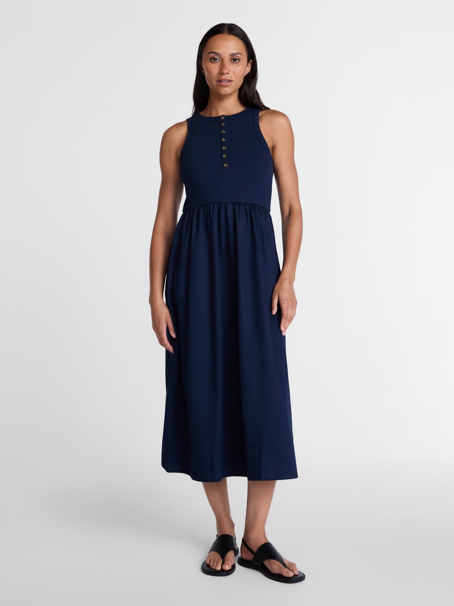 Time and Tru Womens Sleeveless Henley Midi Dress, Sizes Xs-xxxl