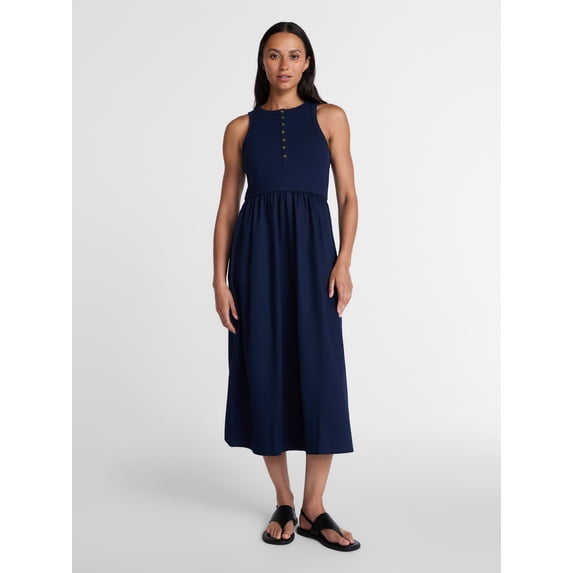 Time and Tru Women’s Sleeveless Henley Midi Dress, Sizes XS-XXXL