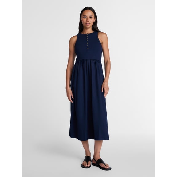 Time and Tru Women’s Sleeveless Henley Midi Dress, Sizes XS-XXXL