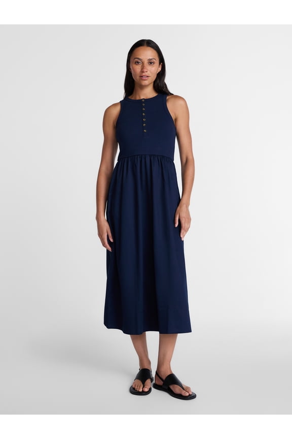 Women’s Sleeveless Henley Midi Dress, Sizes XS-XXXL