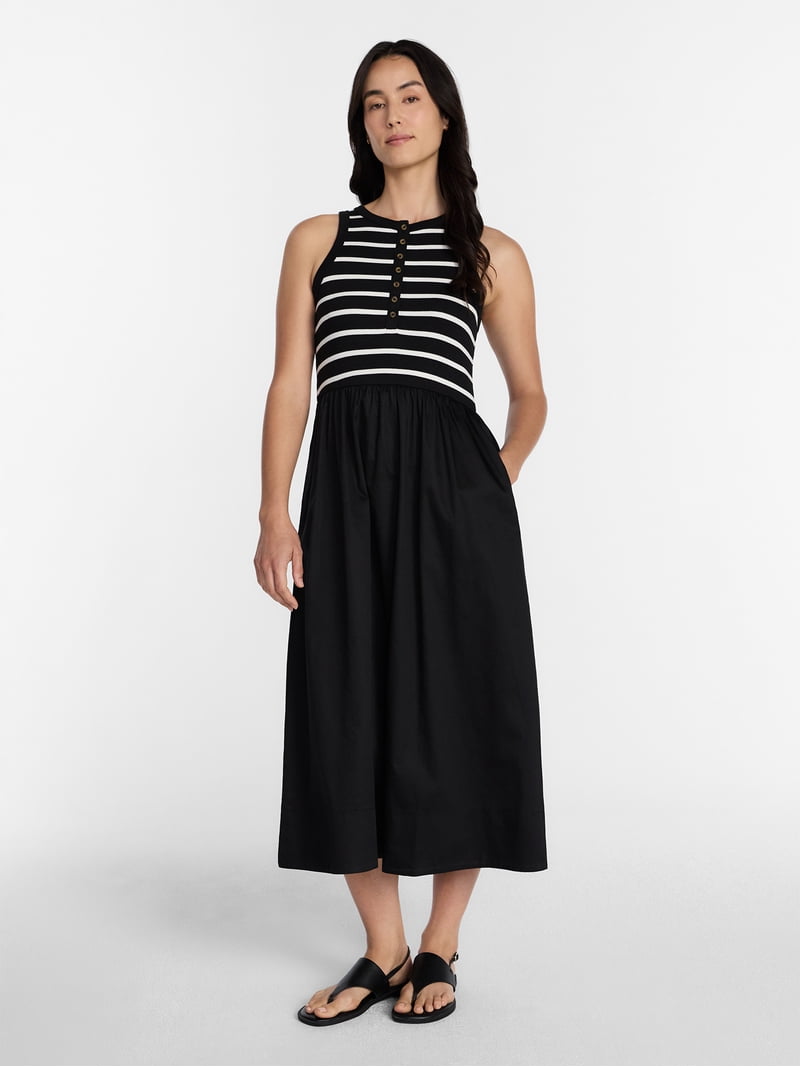 knee length dresses for ladies Long Sleeve Henley Maxi Dress