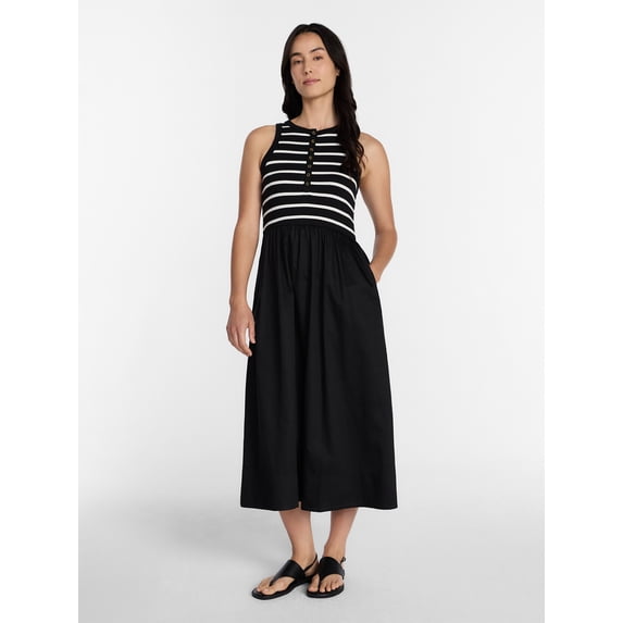 Time and Tru Women's Sleeveless Henley Midi Dress, Sizes XS-XXXL