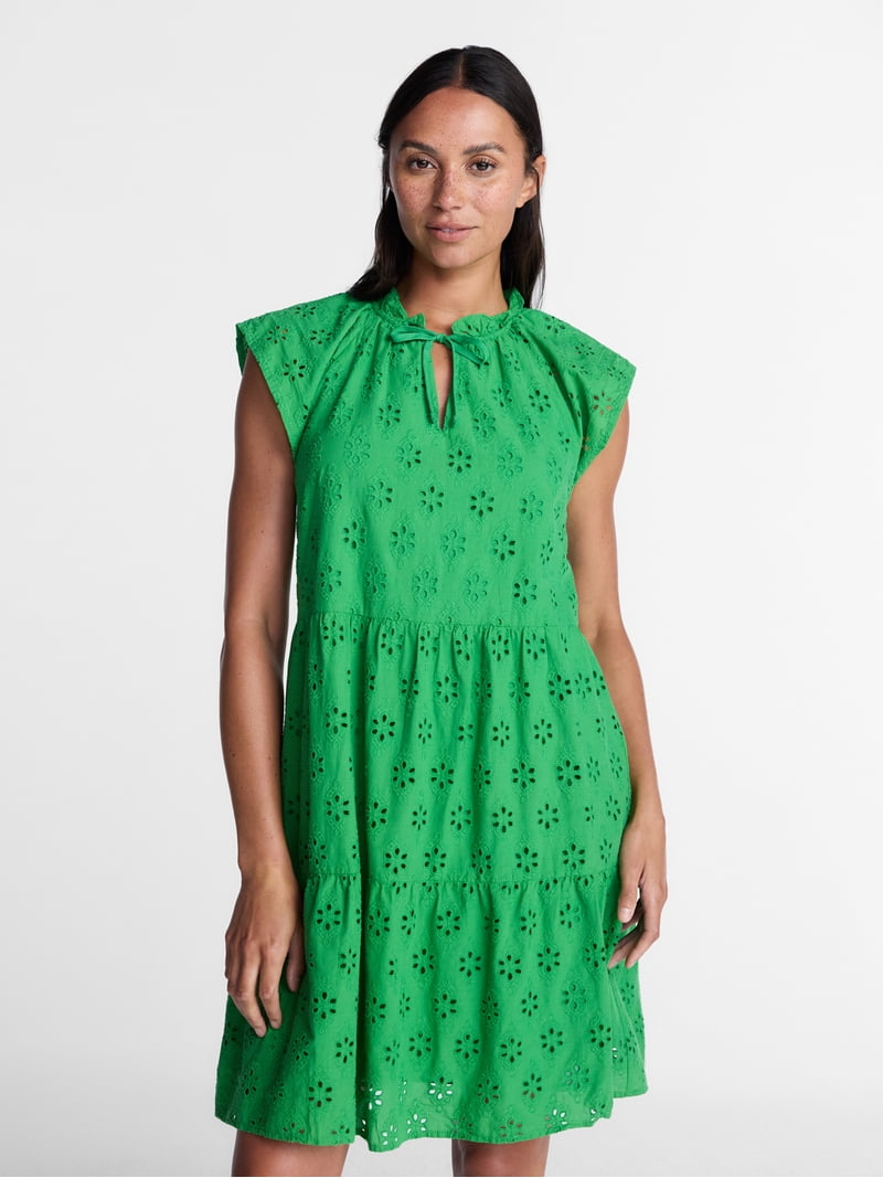 knee length dresses for ladies Rooted In Love Eyelet Swiss Dot Cotton Mini Dress (White) main image 0