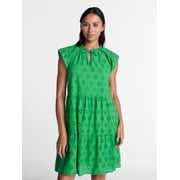 Women's Tiered Cotton Eyelet Mini Dress with Flutter Sleeves, Sizes XS-XXXL