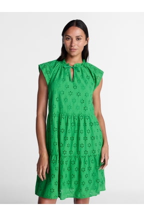 Women's Tiered Cotton Eyelet Mini Dress with Flutter Sleeves, Sizes XS-XXXL