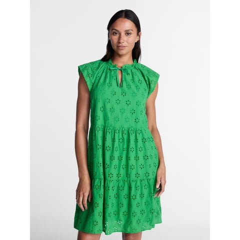 Women's Tiered Cotton Eyelet Mini Dress with Flutter Sleeves, Sizes XS-XXXL