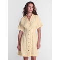 thumbnail image 1 of Time and Tru Women's Linen Blend Pleated Mini Shirtdress with Short Sleeves, Sizes XS-XXXL, 1 of 6