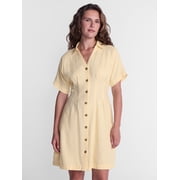 Women's Linen Blend Pleated Mini Shirtdress with Short Sleeves, Sizes XS-XXXL