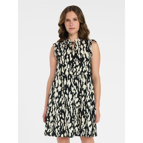 Time and Tru Women’s and Women’s Plus Flutter Sleeve Cotton Mini Dress, Sizes XS-4X