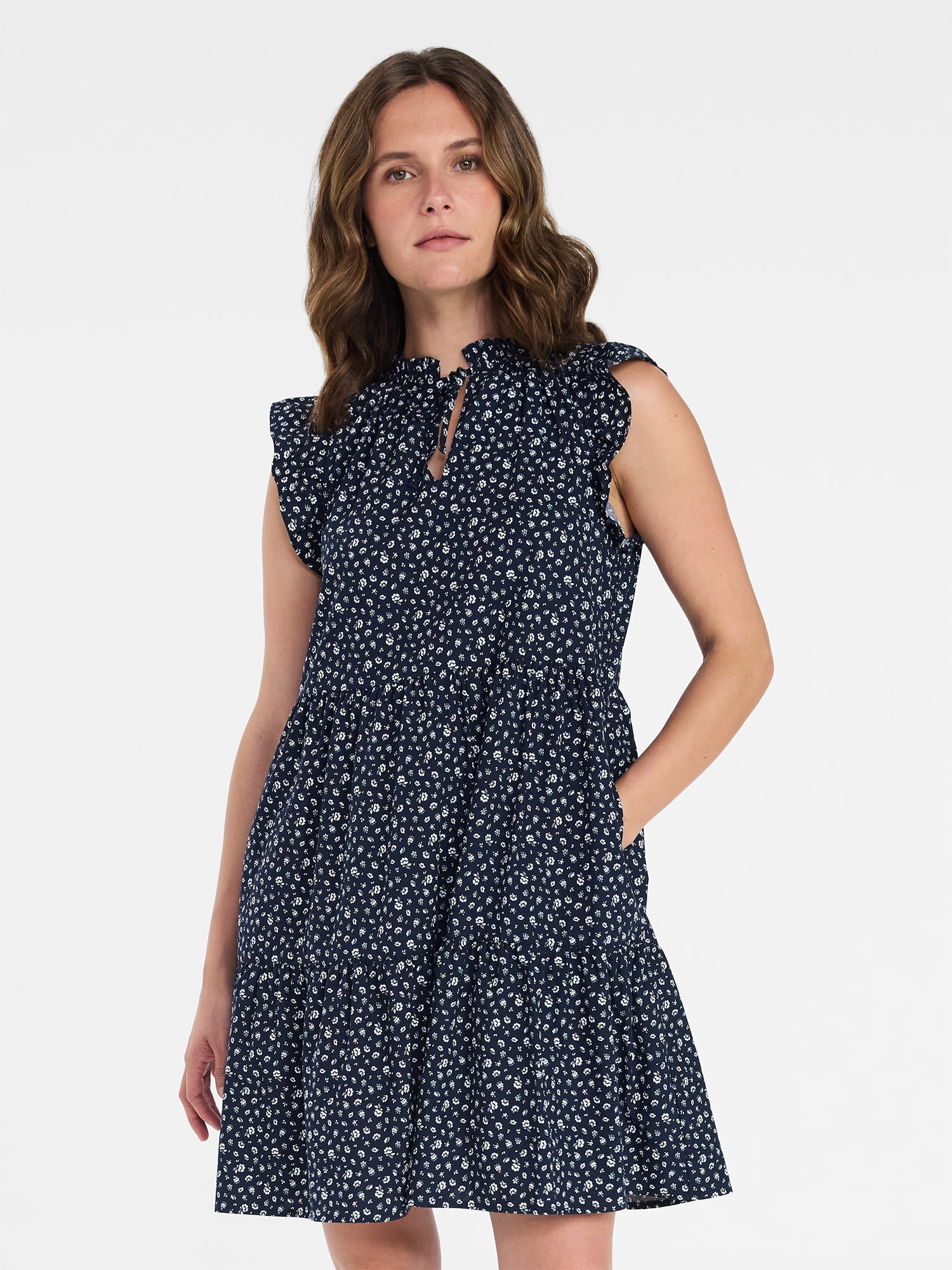 Time and Tru Women’s and Women’s Plus Flutter Sleeve Mini Dress, Sizes XS-4X