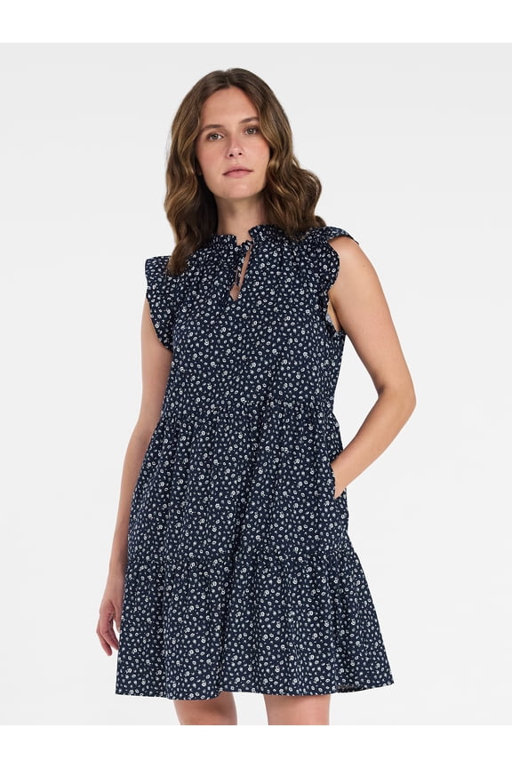 Women’s and Women’s Plus Flutter Sleeve Cotton Mini Dress, Sizes XS-4X