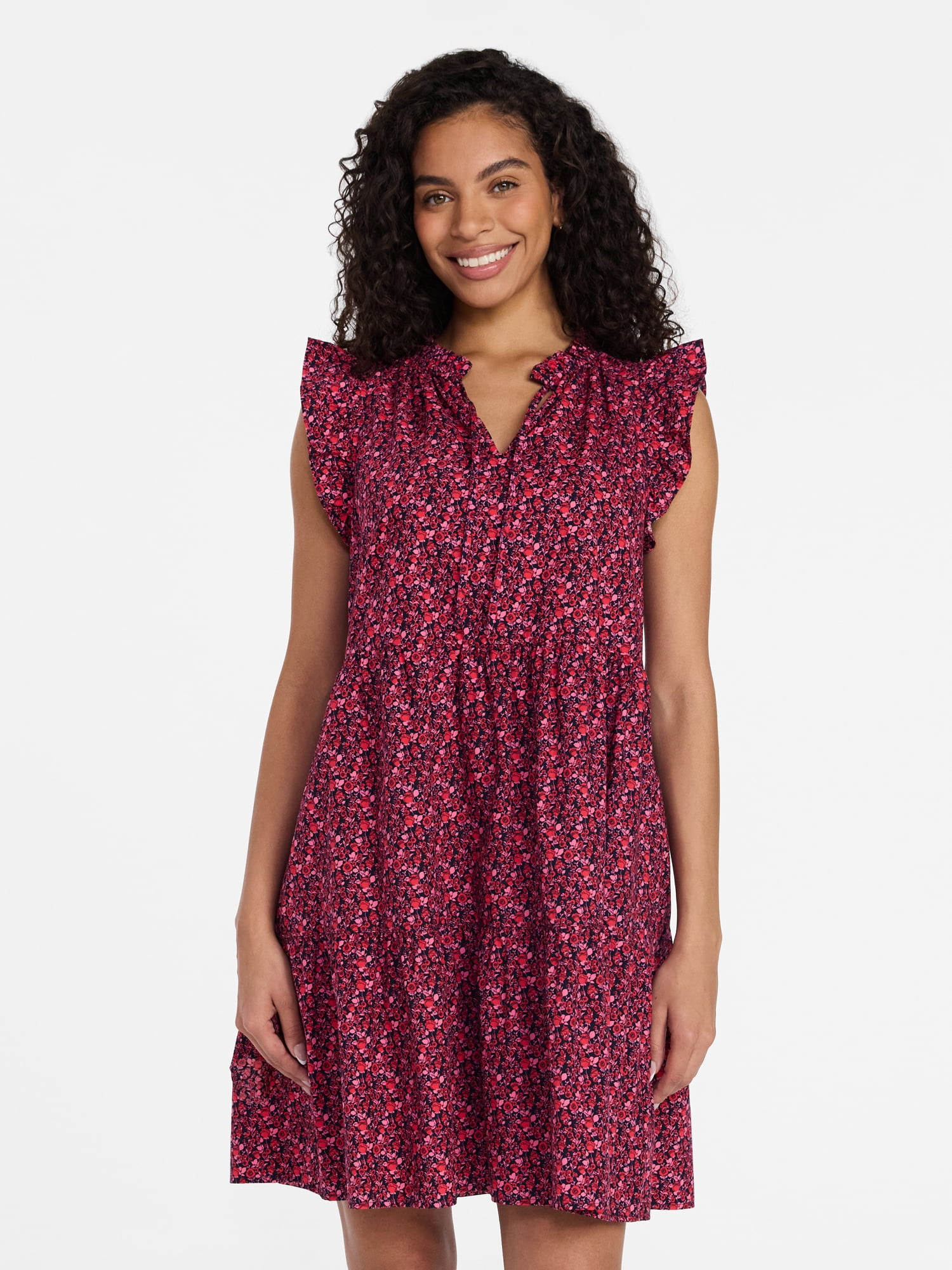 Time and Tru Women’s and Women’s Plus Flutter Sleeve Mini Dress, Sizes XS-4X