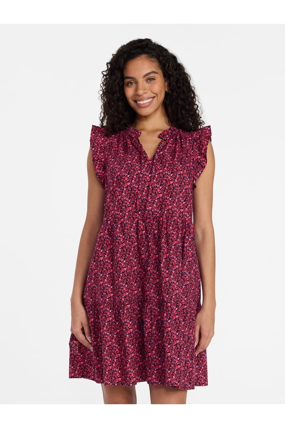 Women’s and Women’s Plus Flutter Sleeve Cotton Mini Dress, Sizes XS-4X