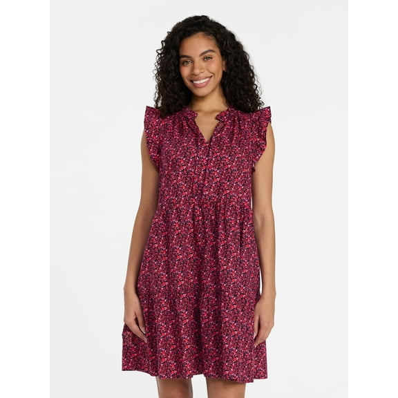 Time and Tru Women’s and Women’s Plus Flutter Sleeve Cotton Mini Dress, Sizes XS-4X