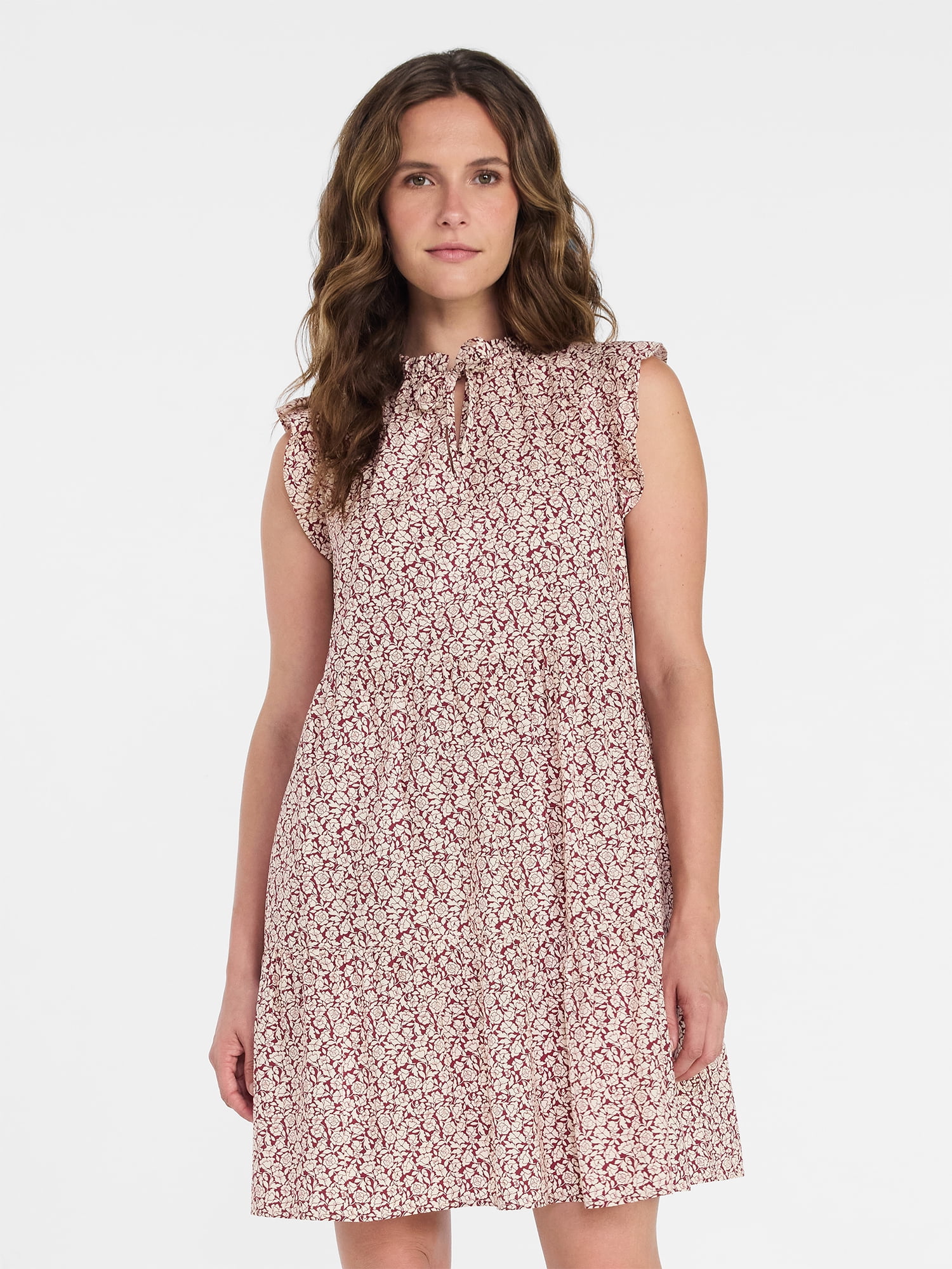 Time and Tru Women’s and Women’s Plus Flutter Sleeve Cotton Mini Dress, Sizes XS-4X