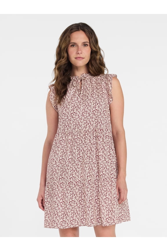 Women’s and Women’s Plus Flutter Sleeve Cotton Mini Dress, Sizes XS-4X