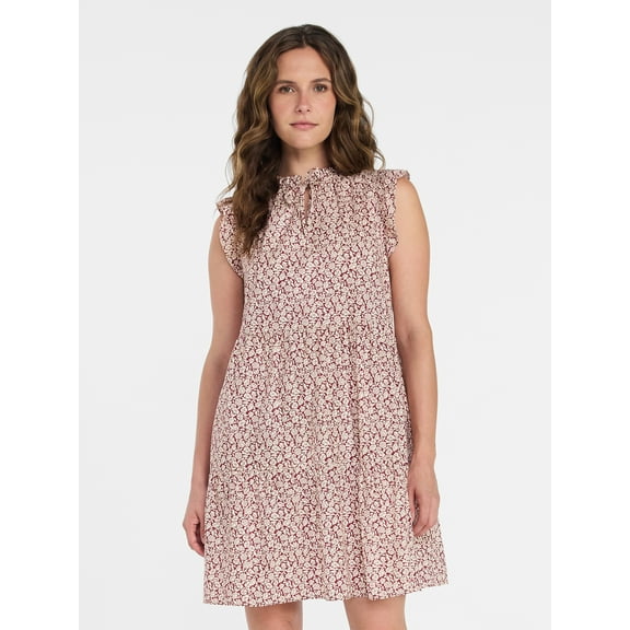 Time and Tru Women’s and Women’s Plus Flutter Sleeve Cotton Mini Dress, Sizes XS-4X