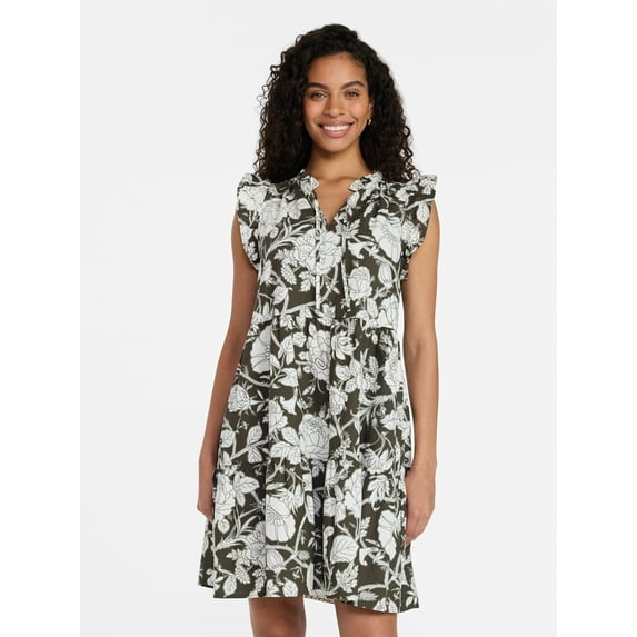 Time and Tru Women’s and Women’s Plus Flutter Sleeve Cotton Mini Dress, Sizes XS-4X