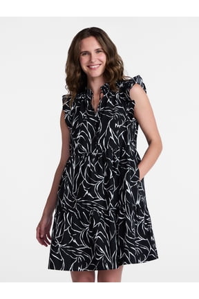 Women's Tiered Cotton Mini Dress with Flutter Sleeves, Sizes XS-4X