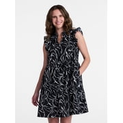 Time and Tru Womens Tiered Cotton Mini Dress with Flutter Sleeves, Sizes XS-4X