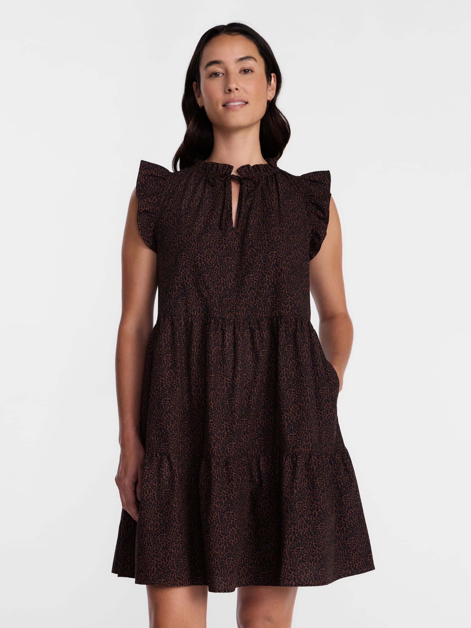 Time and Tru Women's and Women's Plus Cotton Mini Dress with Flutter Sleeves, Sizes XS-4X