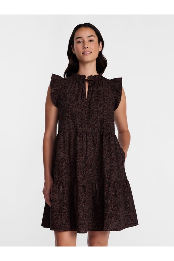 Women's and Women's Plus Cotton Mini Dress with Flutter Sleeves, Sizes XS-4X