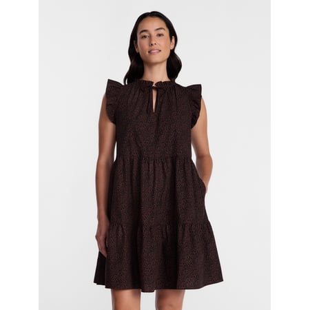 Time and Tru Women's and Women's Plus Cotton Mini Dress with Flutter Sleeves, Sizes XS-4X