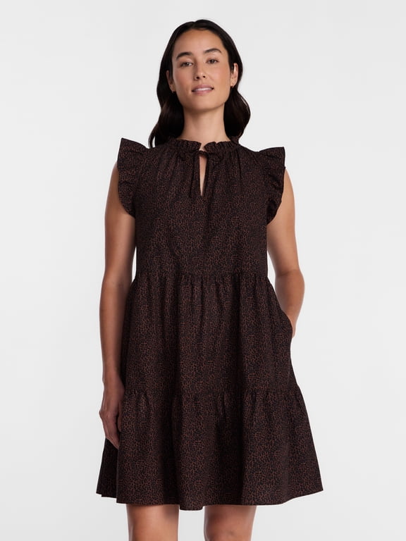 Women's and Women's Plus Cotton Mini Dress with Flutter Sleeves, Sizes XS-4X