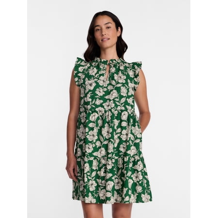 Time and Tru Women's and Women's Plus Cotton Mini Dress with Flutter Sleeves, Sizes XS-4X