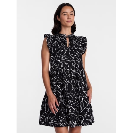 Time and Tru Women's and Women's Plus Cotton Mini Dress with Flutter Sleeves, Sizes XS-4X