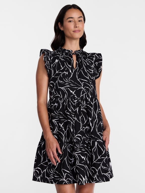 Women's and Women's Plus Cotton Mini Dress with Flutter Sleeves, Sizes XS-4X