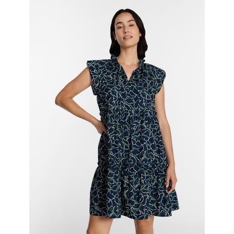 Women's Tiered Cotton Mini Dress with Flutter Sleeves, Sizes XS-4X