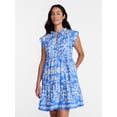 thumbnail image 1 of Time and Tru Women's and Women's Plus Tiered Cotton Mini Dress with Flutter Sleeves, Sizes XS-4X, 1 of 7