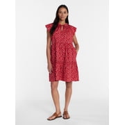 Women's Tiered Cotton Mini Dress with Flutter Sleeves, Sizes XS-4X