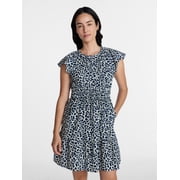 Women's Cinched Waist Mini Dress with Flutter Sleeves, Sizes XS-XXXL