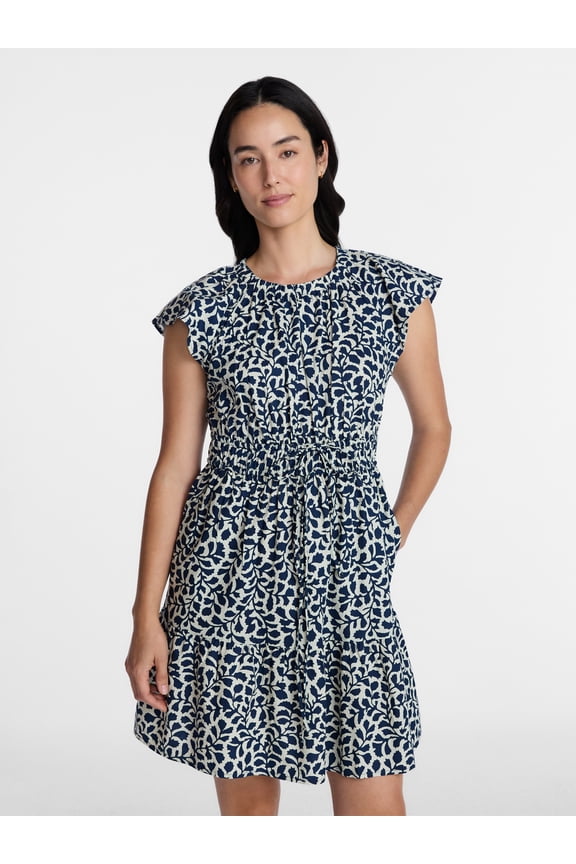 Women's Cinched Waist Mini Dress with Flutter Sleeves, Sizes XS-XXXL