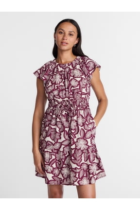 Women's Cinched Waist Mini Dress with Flutter Sleeves, Sizes XS-XXXL