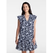Women's Double Cloth Mini Dress with Flutter Sleeves, Sizes XS-XXXL
