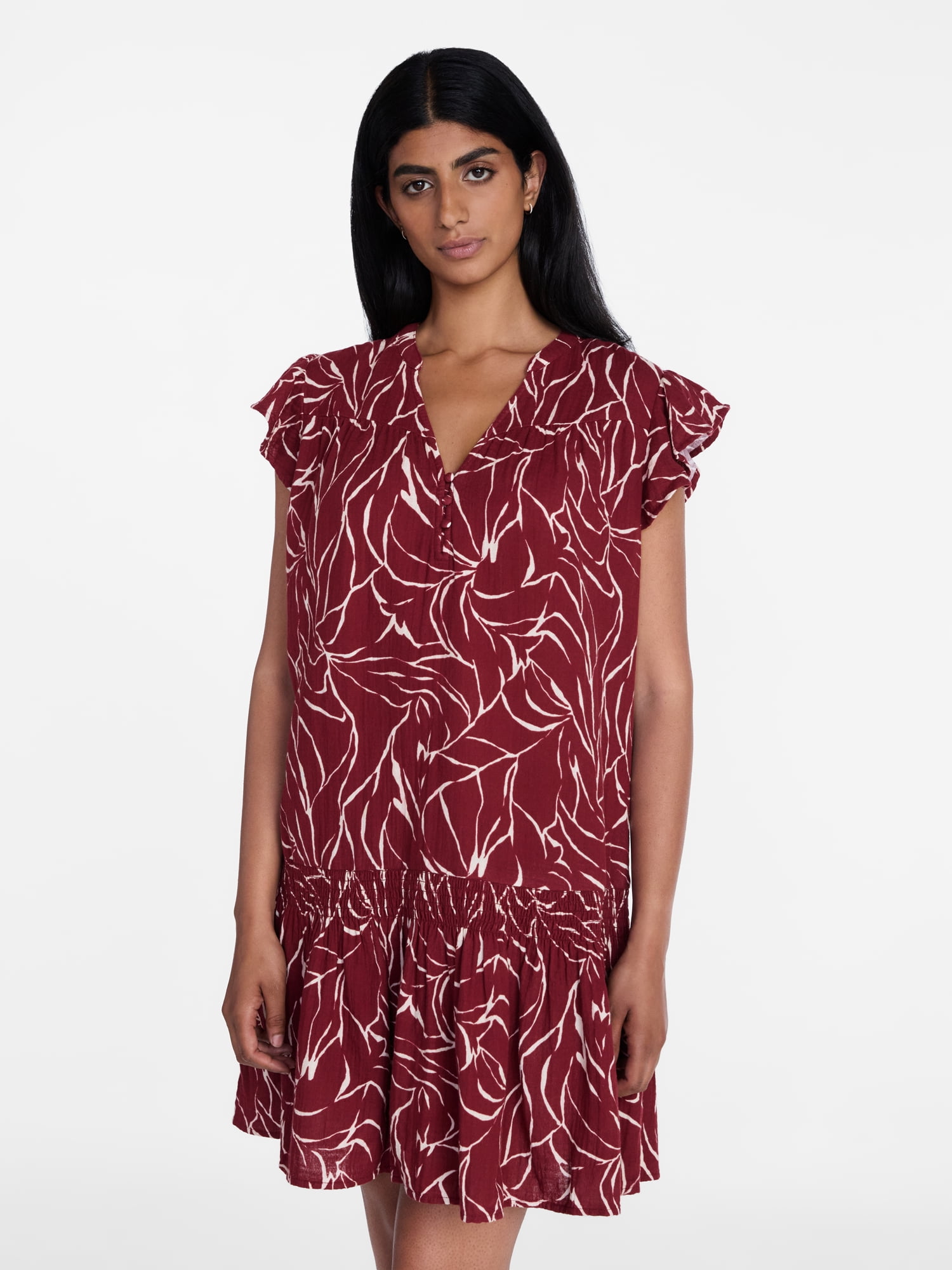 Time and Tru Women's Double Cloth Mini Dress with Flutter Sleeves, Sizes XS-XXXL
