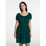 Women's Cotton Peasant Mini Dress With Puff Sleeves, Sizes XS-4X