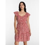 Time and Tru Women's Tie Waist Mini Dress with Flutter Sleeves, Sizes XS-XXXL