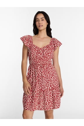 Women's Tie-Waist Mini Dress with Flutter Sleeves, Sizes XS-XXXL