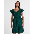 thumbnail image 1 of Time and Tru Women's Tie Waist Mini Dress with Flutter Sleeves, Sizes XS-XXXL, 1 of 6