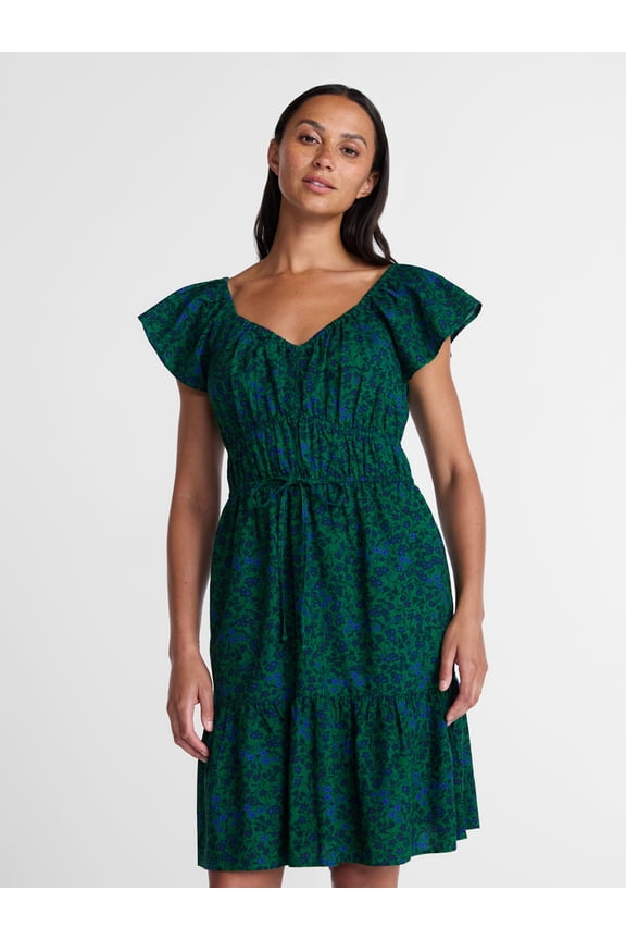 Women's Tie Waist Mini Dress with Flutter Sleeves, Sizes XS-XXXL